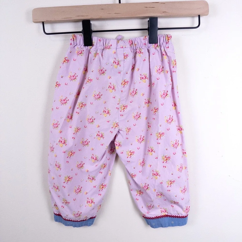 Vintage 90s Gymboree Floral Pants Baby 12-18M Purple Rose Print‎ Cotton Poplin